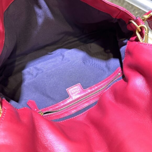 Fendi Zucca Embossed Baguette Red Calf Leather Satchel - Picture 7 of 8